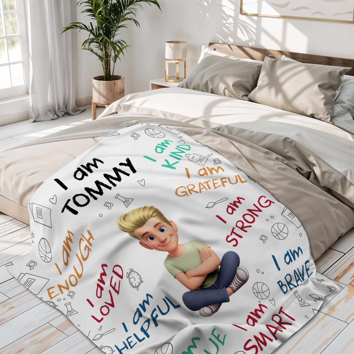 "I Am Enough, Brave & Strong" Personalized Kids Affirmation Blanket - Custom Gift for Boys & Girls