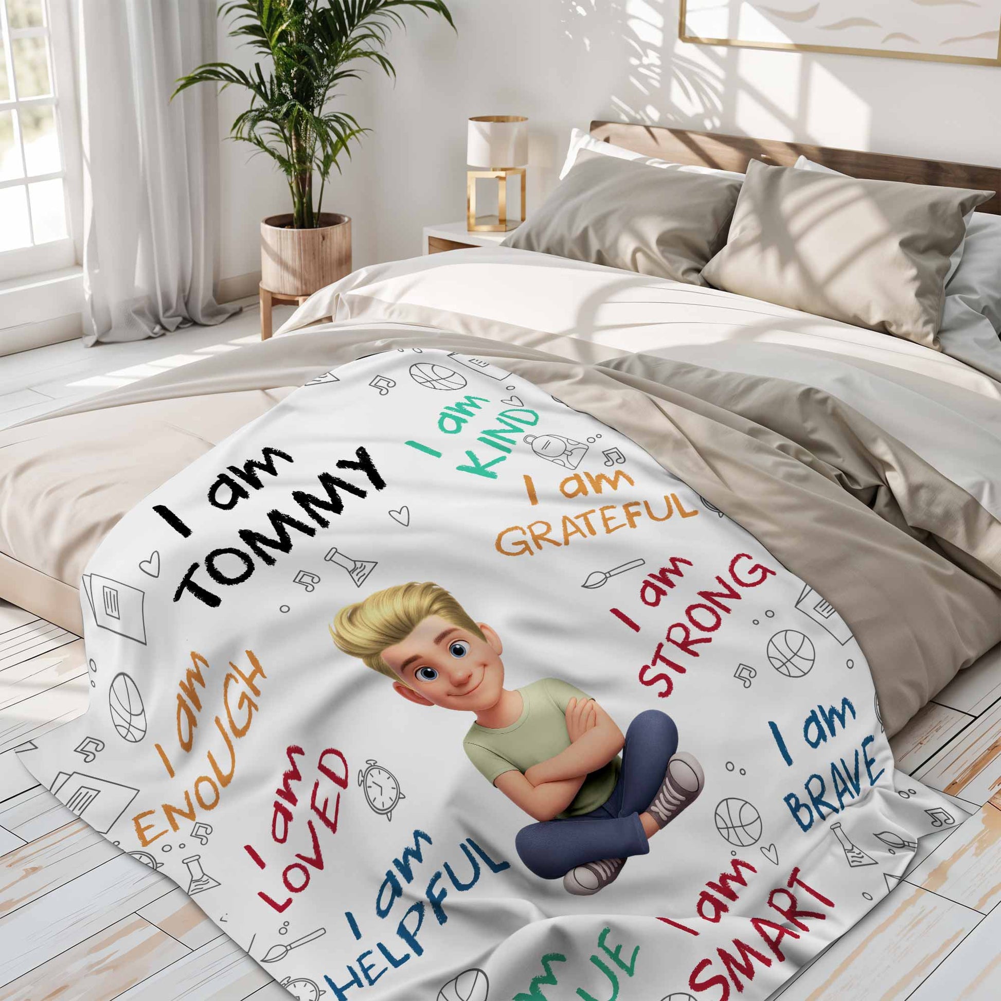 "I Am Enough, Brave & Strong" Personalized Kids Affirmation Blanket - Custom Gift for Boys & Girls