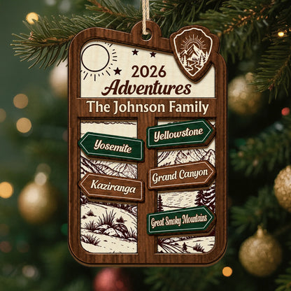 2026 Adventures Personalized Wooden Ornament - Custom Family Travel Keepsake Gift