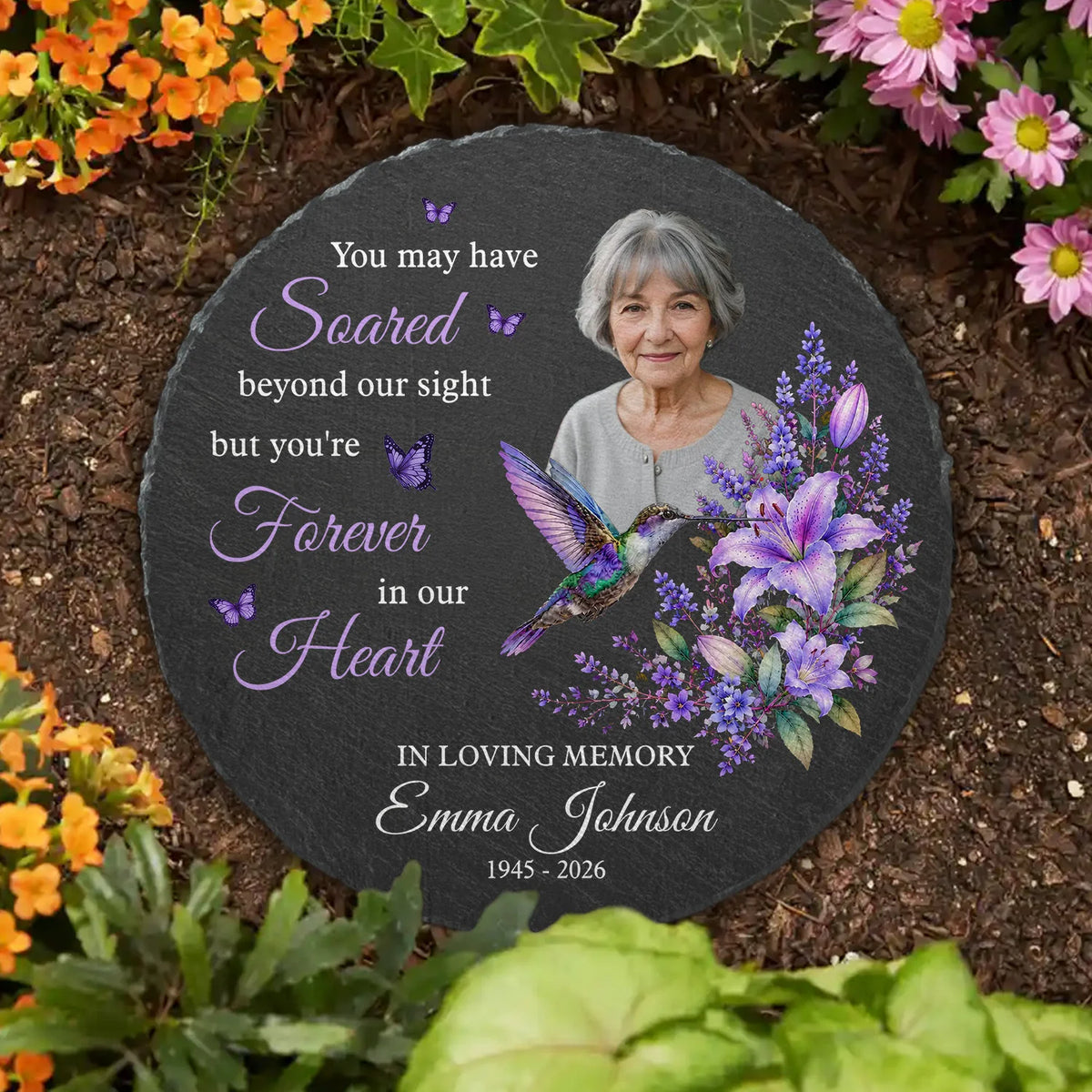 "Forever In Our Hearts" Personalized Memorial Garden Stone – Bereavement Keepsake for Families