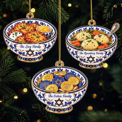 Hanukkah Traditional Cuisine Personalized Acrylic Ornament - Custom Family Holiday Keepsake Gift