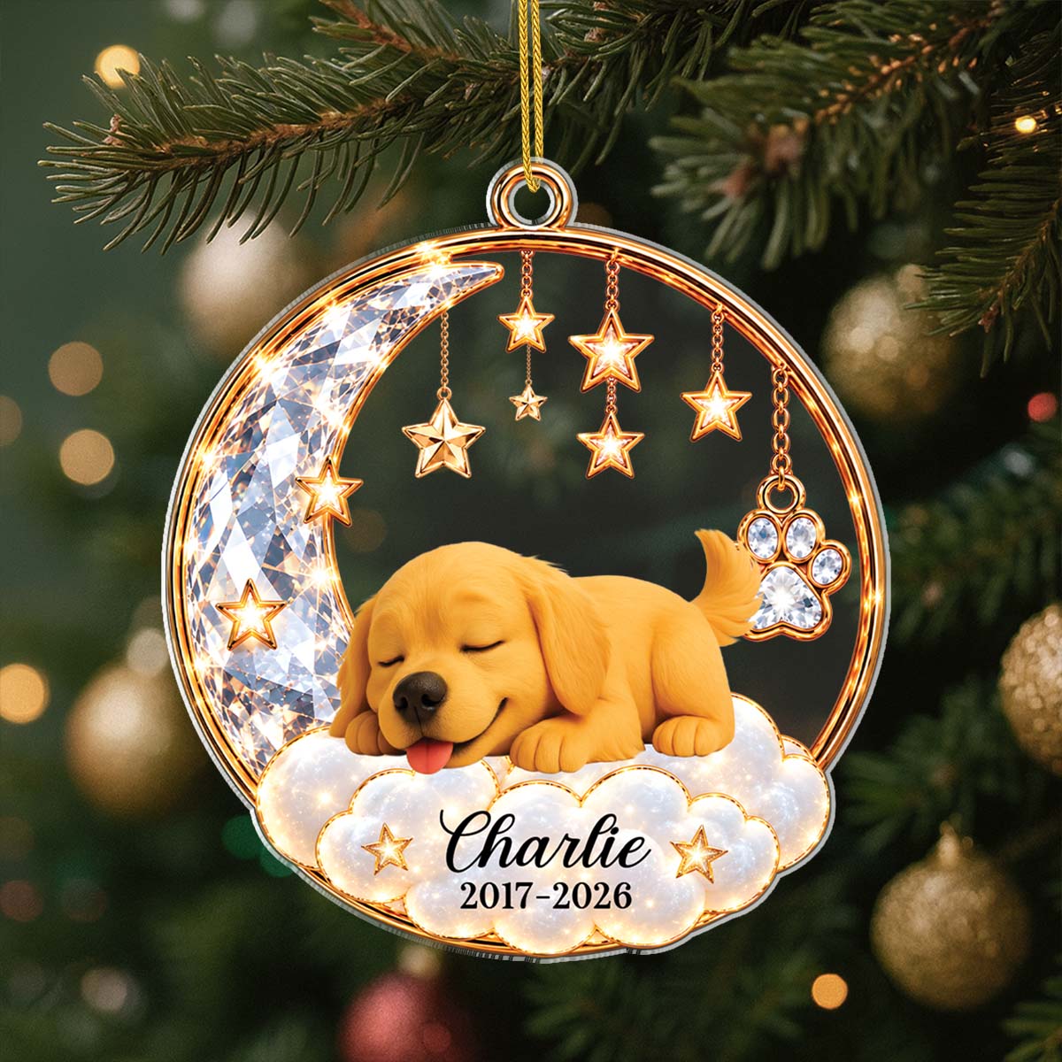 In Loving Memory Personalized Dog Memorial Acrylic Ornament - Custom Sleeping Pup Keepsake Gift