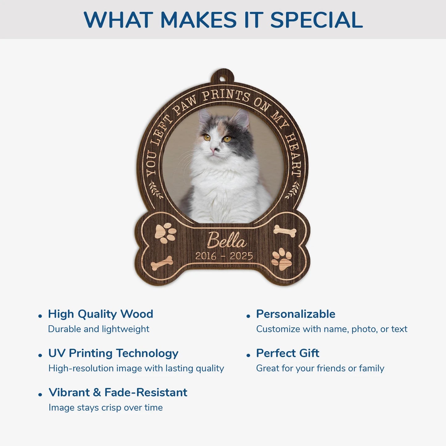 You Left Paw Prints On My Heart - Personalized Pet Memorial Photo Wooden Ornament Keepsake Gift