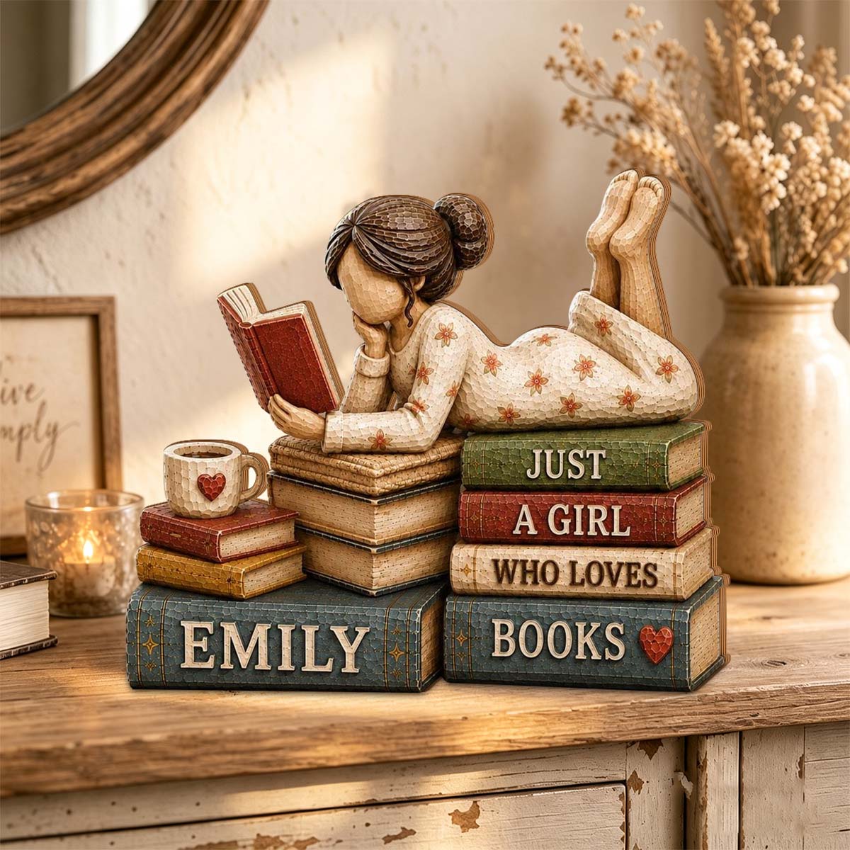 "Just A Girl Who Loves Books" Personalized Wooden Block - Custom Reader Gift for Book Lovers