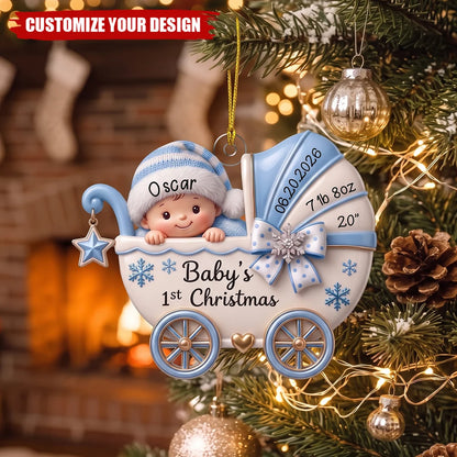 "Baby's 1st Christmas" Personalized Stroller Acrylic Ornament - Keepsake for New Parents