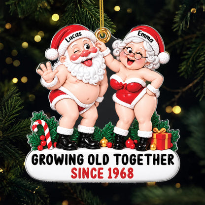 "Growing Old Together" Funny Santa Couple Personalized Acrylic Ornament - Christmas Gift for Couples