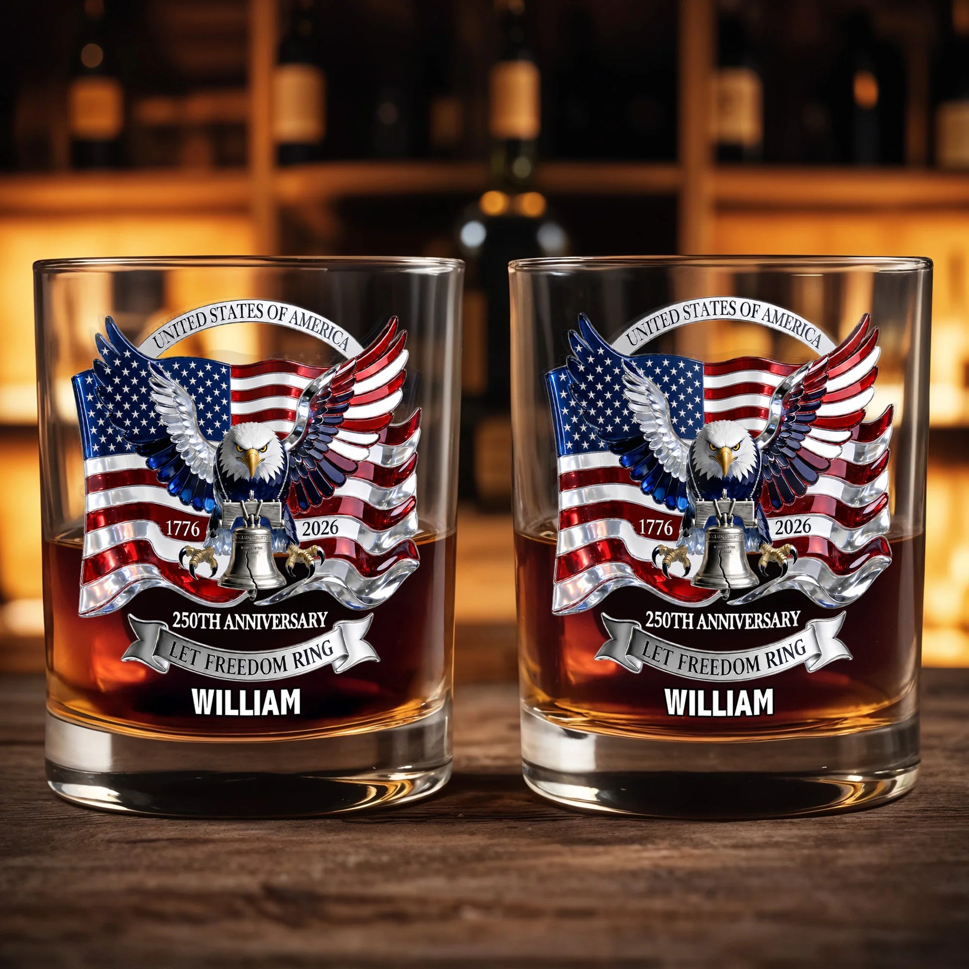 Custom Usa 250Th Anniversary Patriotic Whiskey Glass personalization view for Dad