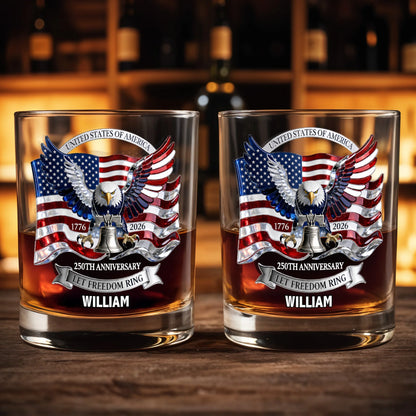 Custom Usa 250Th Anniversary Patriotic Whiskey Glass personalization view for Dad