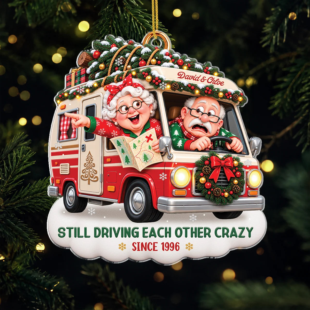 Still Driving Each Other Crazy Personalized Acrylic Ornament - Funny Road Trip Christmas Keepsake for Couples