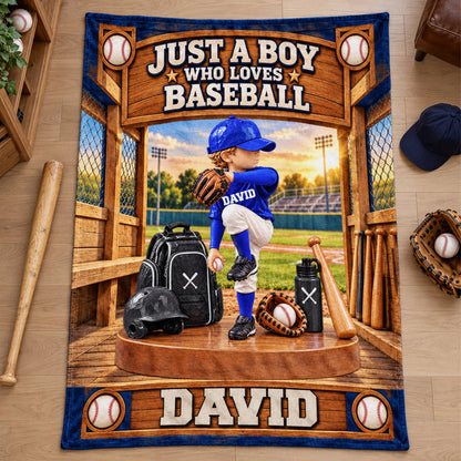 Just A Boy Who Loves Baseball, Personalized Baseball Blanket, Custom Player Name Gift, Gift For Baseball Players C2408 Nh00