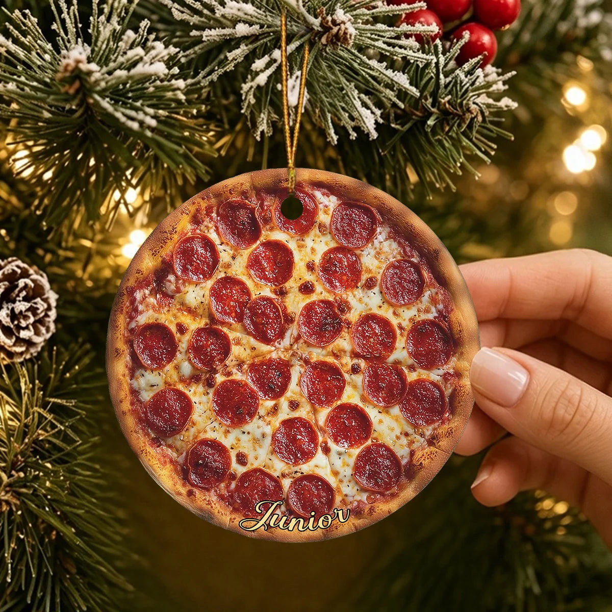 Personalized Pizza Christmas Acrylic Ornament - Custom Name Holiday Keepsake Gift for Foodies