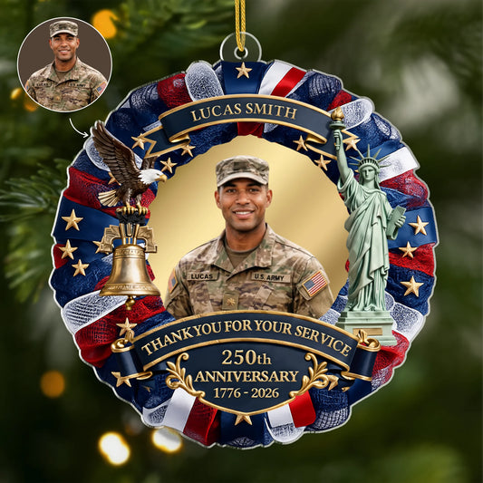 Thank You for Your Service Personalized Veteran Photo Acrylic Ornament - Custom US Military America 250 Gifts