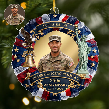 Thank You for Your Service Personalized Veteran Photo Acrylic Ornament - Custom US Military America 250 Gifts