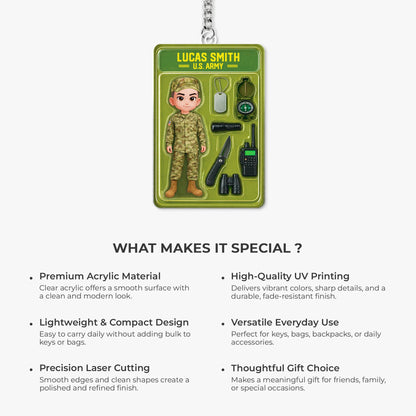 Custom Military Acrylic Keychain - Personalized U.S. Army Action Figure Gift for Soldiers
