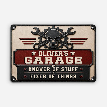 Knower of Stuff Fixer of Things Custom Metal Garage Sign - Personalized Workshop Wall Decor Gift