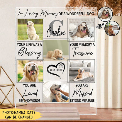 Custom pet memorial plaque with a personalized cat and dog print for a pet loss sympathy gift
