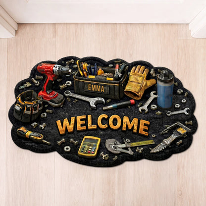 Welcome Toolbox Personalized Shaped Doormat - Custom Garage Workshop Mat for Dad