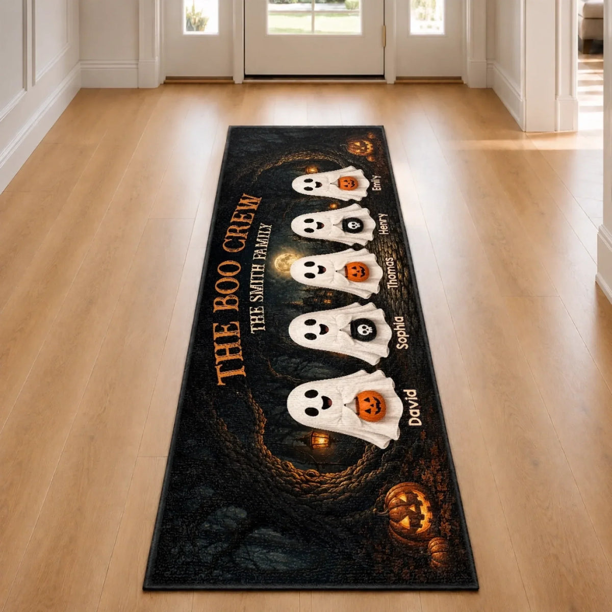 The Boo Crew Personalized Runner Rug for Family - Custom Ghost Hallway Mat Fall Halloween Decor