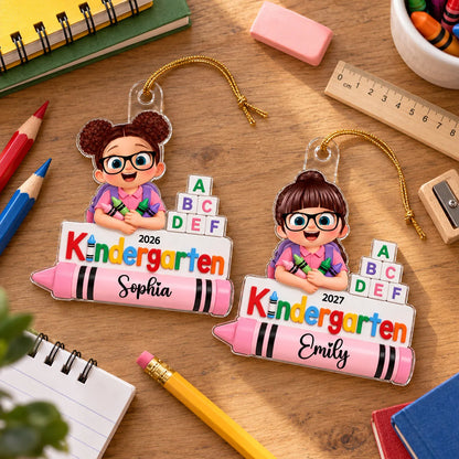 Personalized First Day of Kindergarten Acrylic Ornament - Custom Back to School Keepsake Gift for Kids
