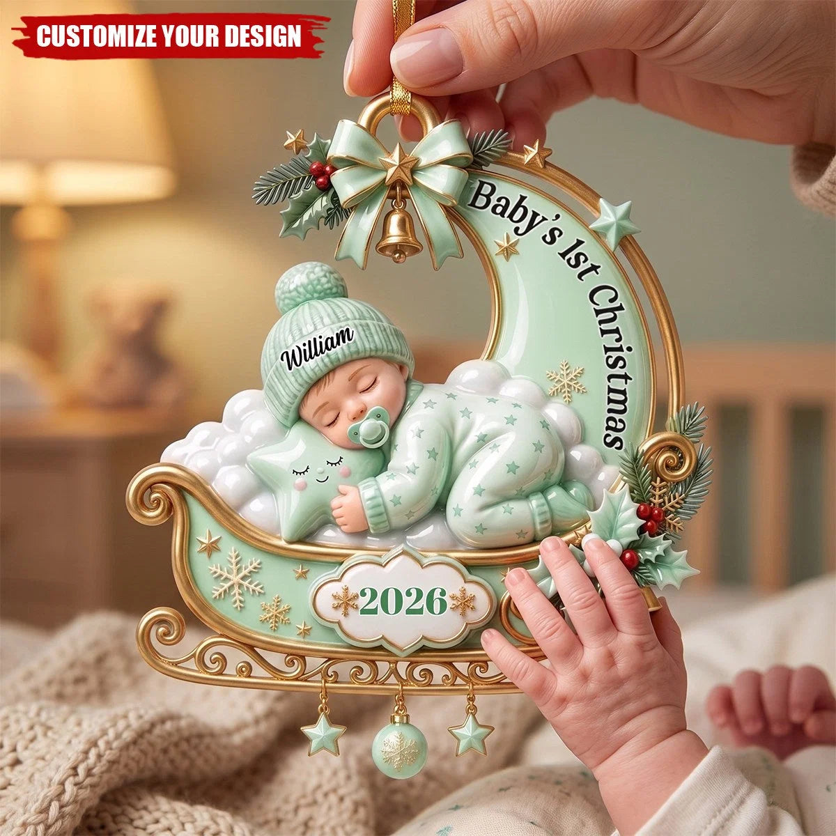 Baby's 1st Christmas Personalized Acrylic Ornament - Custom Sleeping Baby Keepsake