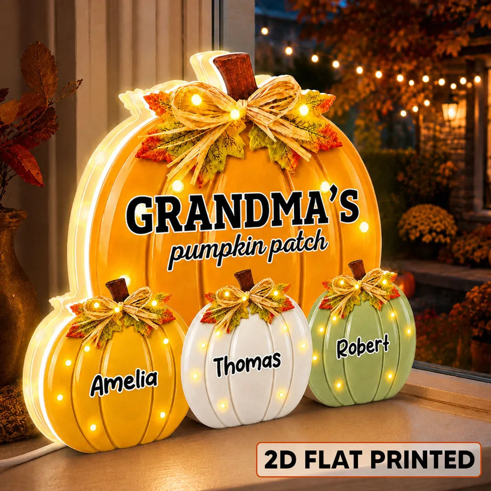 Grandma's Pumpkin Patch Personalized Acrylic Light Box - Custom Fall Decor for Grandma with Grandkids Names