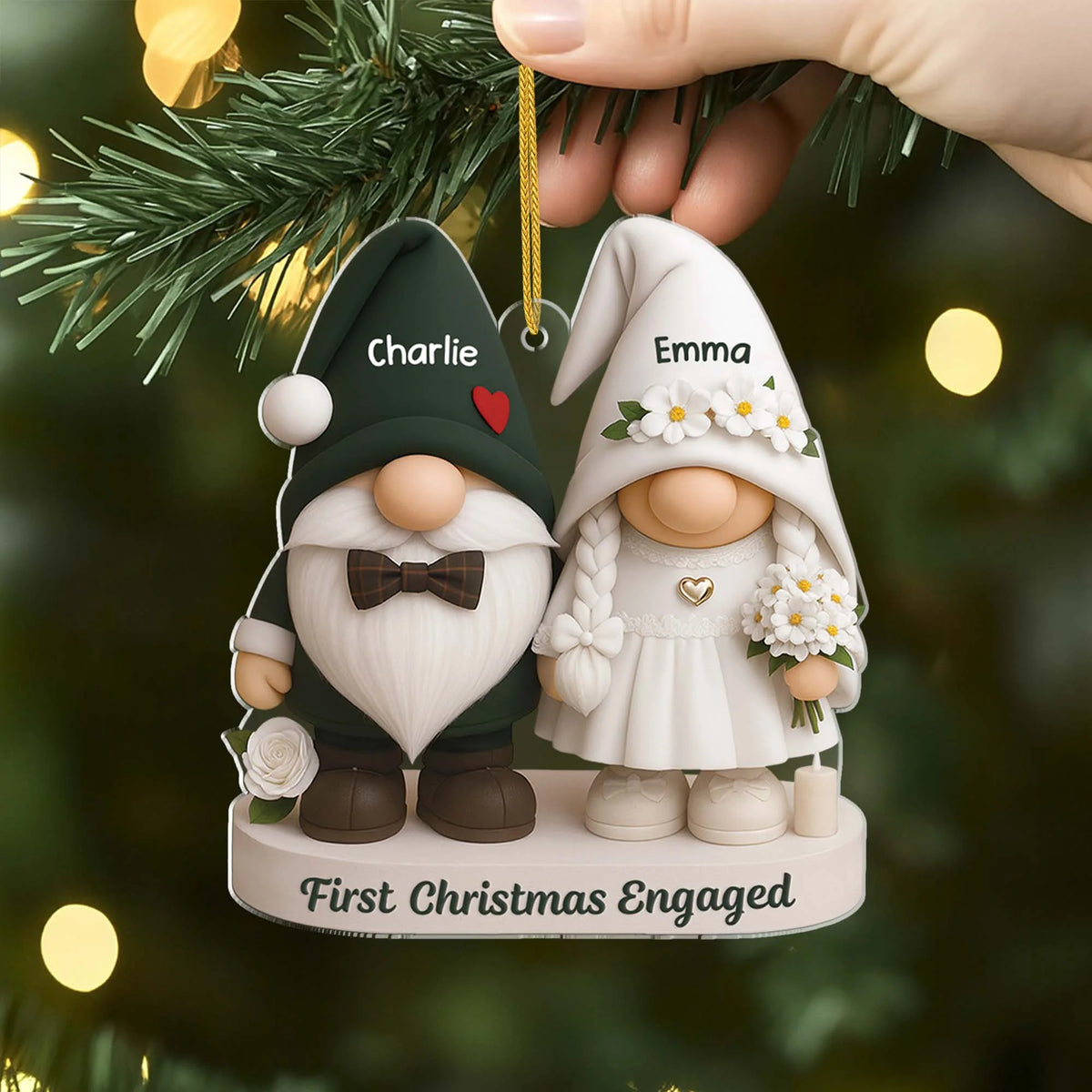 First Christmas Married Personalized Acrylic Gnome Ornament - Wedding Keepsake for Couples