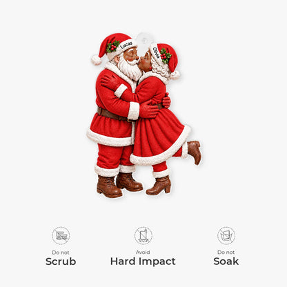 Kissing Santa Couple Personalized Acrylic Ornament - Couples Christmas Keepsake