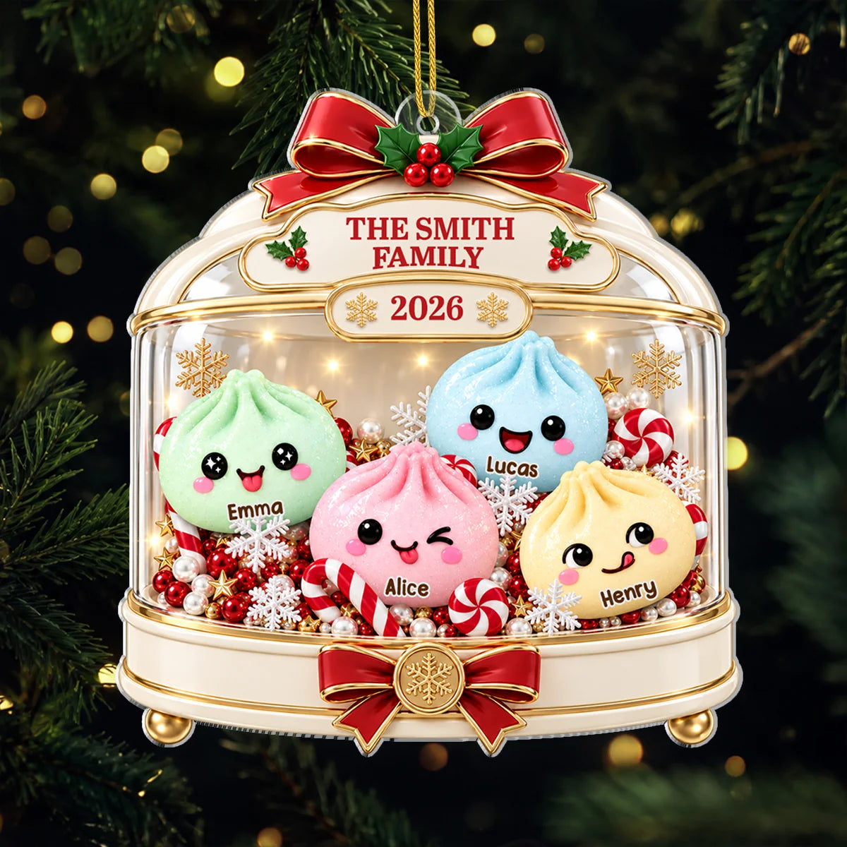 Custom Dumpling Family Christmas Acrylic Ornament - Personalized Holiday Keepsake Gift