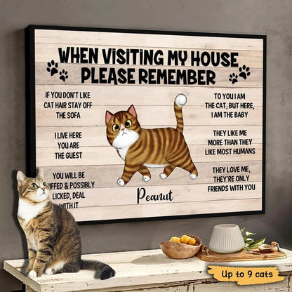 "When Visiting My House Please Remember" Custom Cat Wall Art Canvas / Poster - Personalized Rules Gift for Cat Lovers