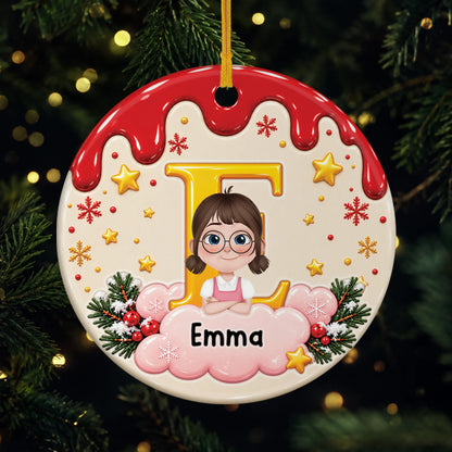 Custom Kids Christmas Alphabet Keepsake - Personalized Ceramic Ornament for Son Daughter Holiday Decor