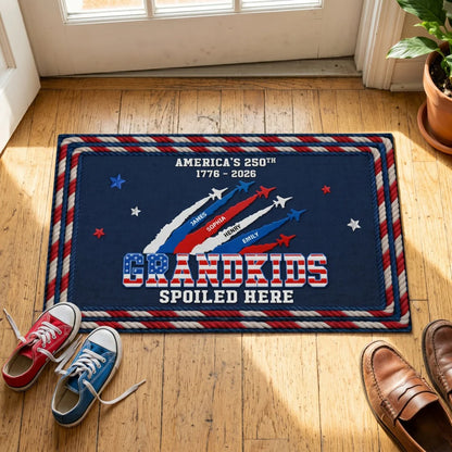 Custom Grandkids Spoiled Here Doormat personalization view for Grandma
