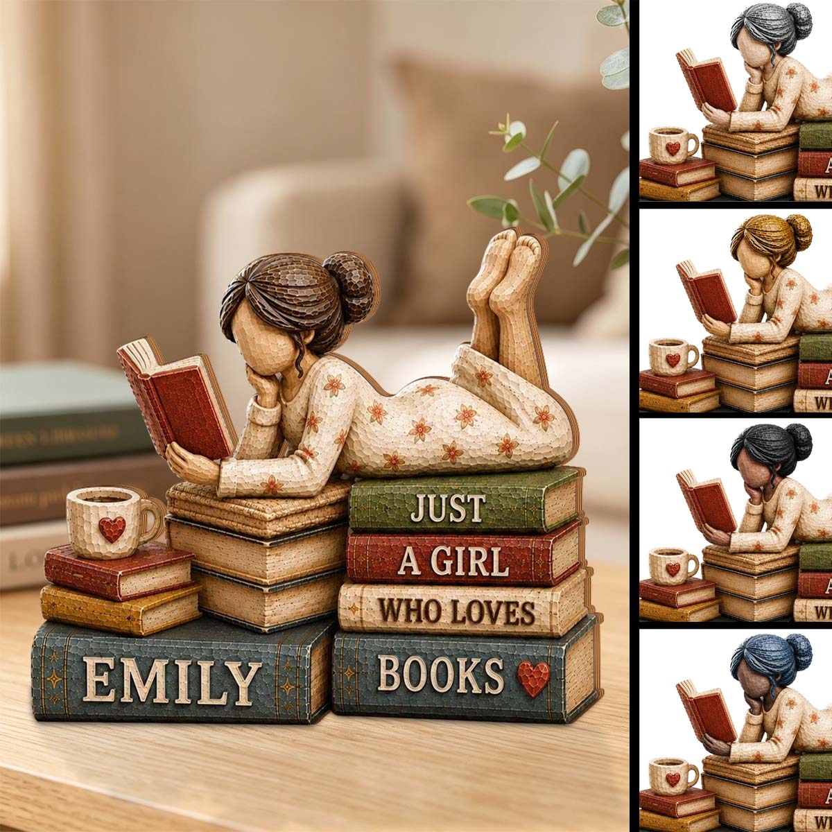 "Just A Girl Who Loves Books" Personalized Wooden Block - Custom Reader Gift for Book Lovers
