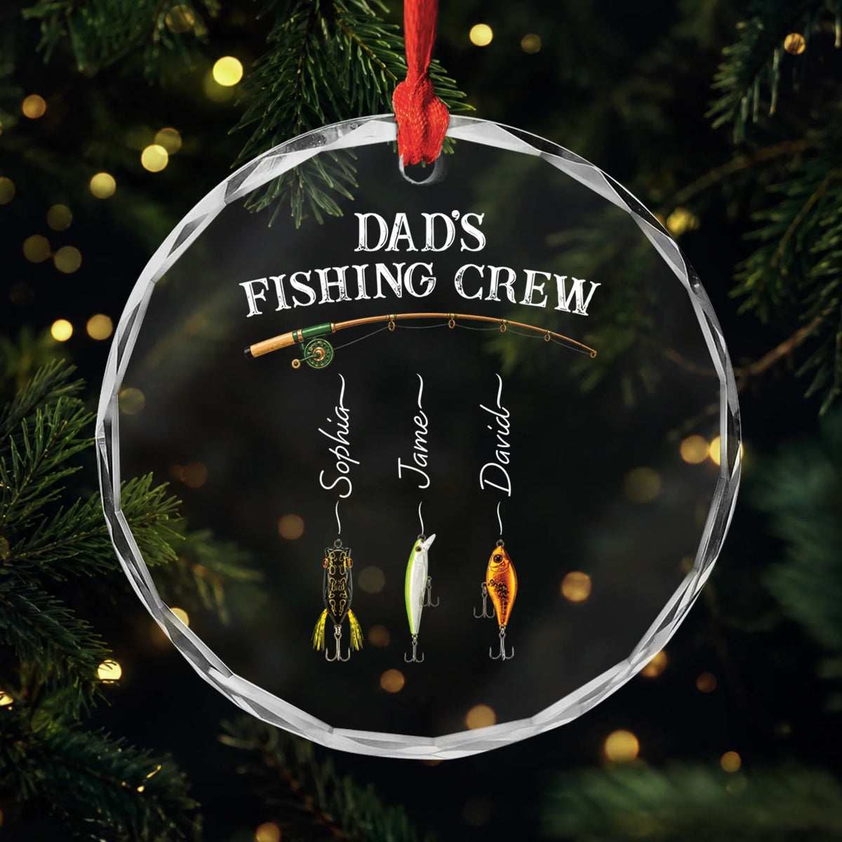 Dad's Fishing Crew Personalized Glass Ornament - Grandpa Christmas Keepsake