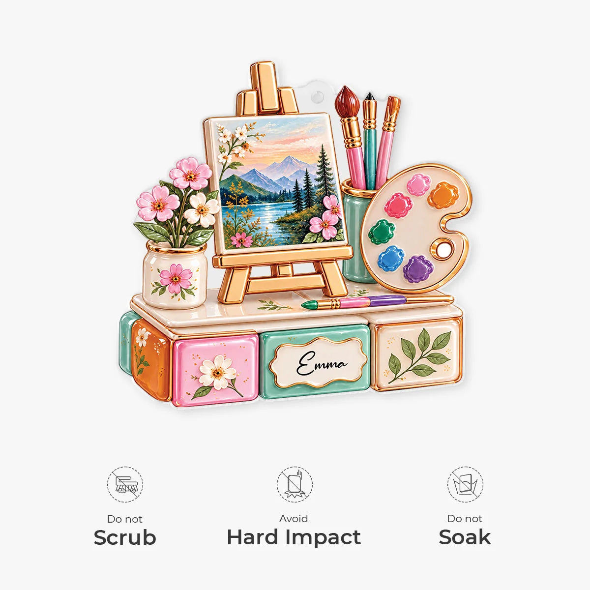 Custom Name Painter Easel Palette Acrylic Ornament - Personalized Artist Keepsake Gift for Christmas