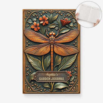 Vintage Dragonfly Personalized Garden Journal - Custom Name Hardcover Notebook