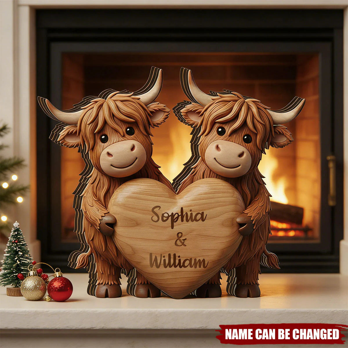 Custom Highland Cow Couple Wood Plaque personalization view for Couples