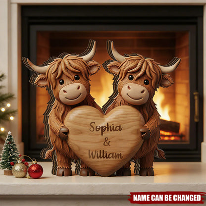 Custom Highland Cow Couple Wood Plaque personalization view for Couples