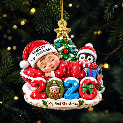 "Sleeping Baby My First Christmas" Personalized Acrylic Ornament - Keepsake for Newborn