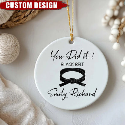 Ceramic Ornament material and size view - Custom Karate Belt Photo Ornament