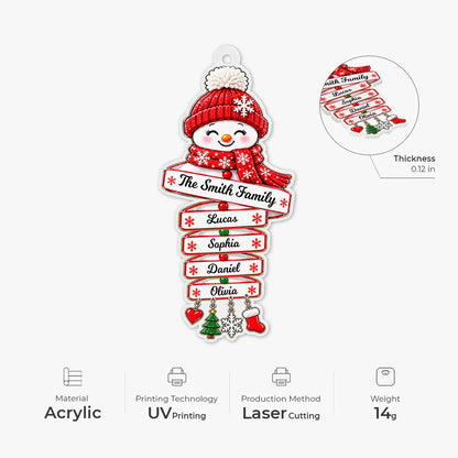 Custom Snowman Family Name Sign Acrylic Ornament - Personalized Christmas Tree Decor