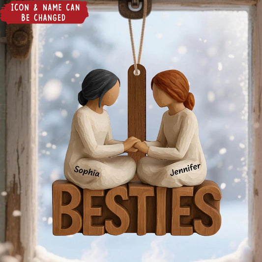 Besties Forever Together Personalized Wooden Ornament - Cute Christmas Keepsake Gift for Best Friends