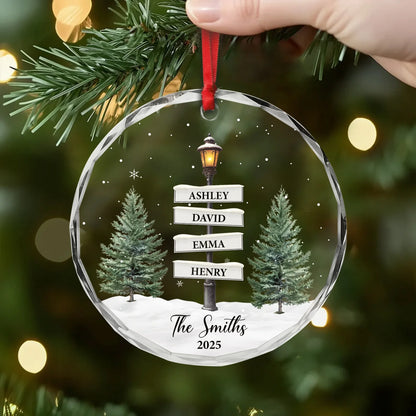 Custom Street Sign Glass Ornament - Personalized Family Names Keepsake Gift