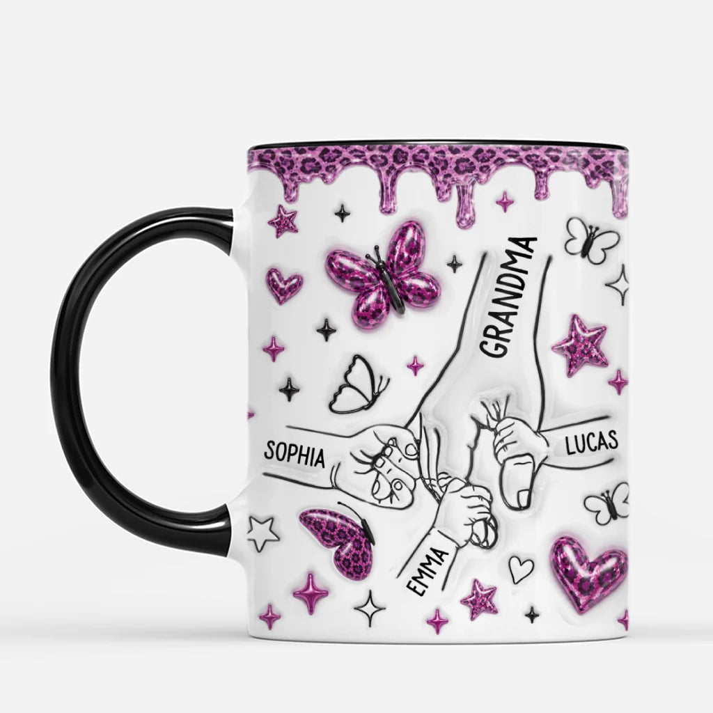 Personalized Hand in Hand Mom Mug - Custom Coffee Cup Keepsake Gift for Grandma