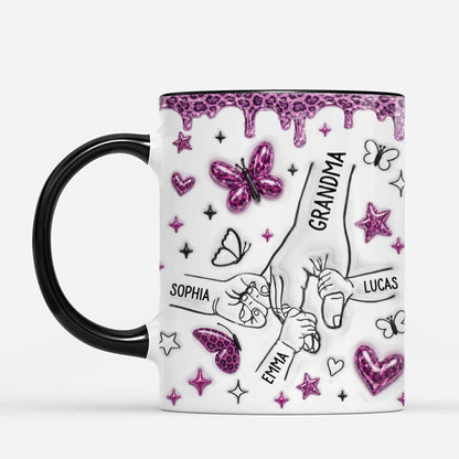 Personalized Hand in Hand Mom Mug - Custom Coffee Cup Keepsake Gift for Grandma