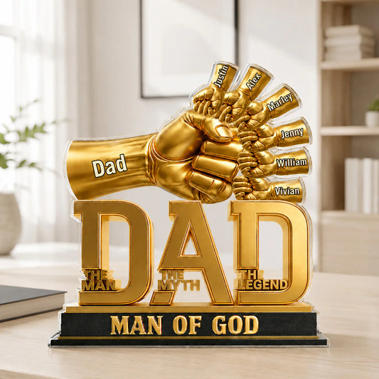 Personalized dad fist bump acrylic plaque with custom kids names - unique gift for father's day