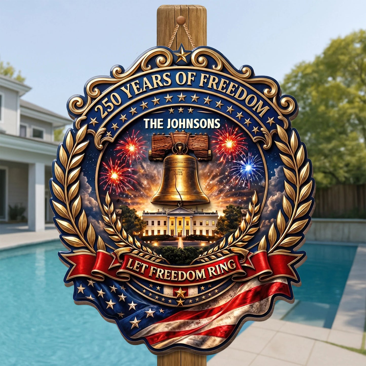 Custom 250 Years Of Freedom Patriotic Wood Sign personalization view for Dad