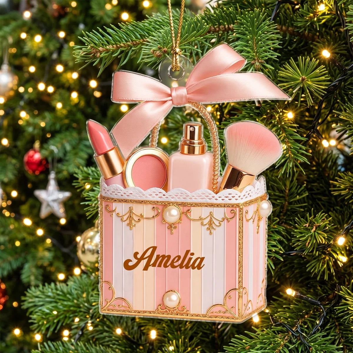 Personalized Makeup Artist Christmas Ornament - Custom Beauty Brush Acrylic Gift for Her