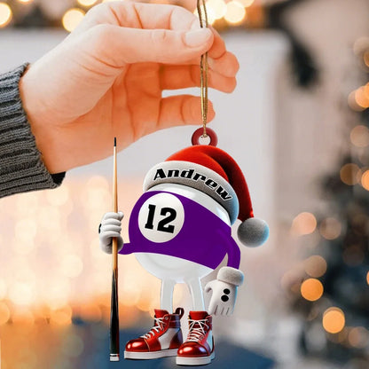 Personalized Billiard Ball Christmas Acrylic Ornament - Custom Pool Player Name Keepsake Gift