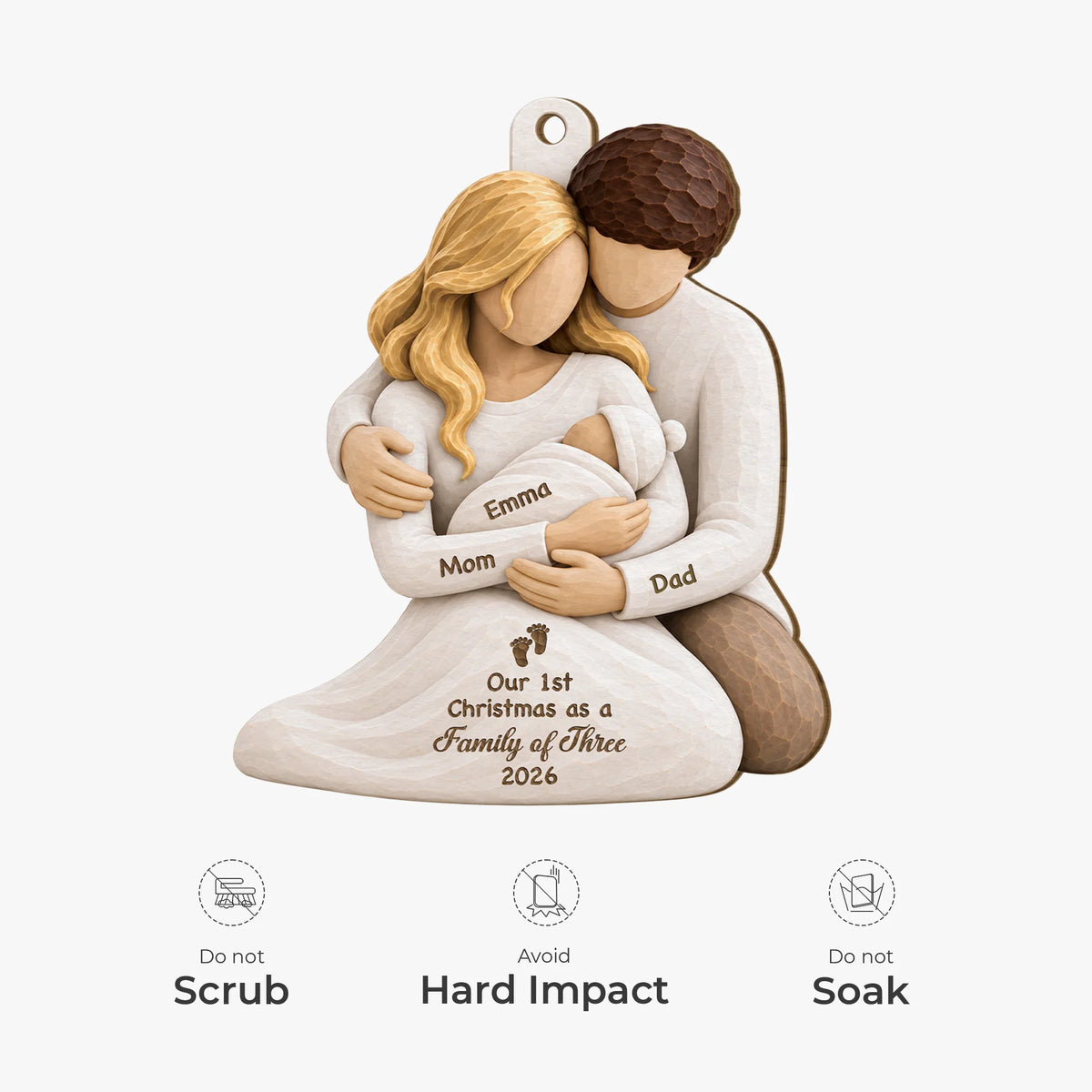 "Our 1st Christmas As A Family" Personalized Wooden Ornament - Keepsake for New Parents