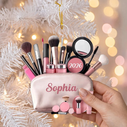 Custom makeup ornament with personalized name print - unique Christmas gift for makeup lovers and artists
